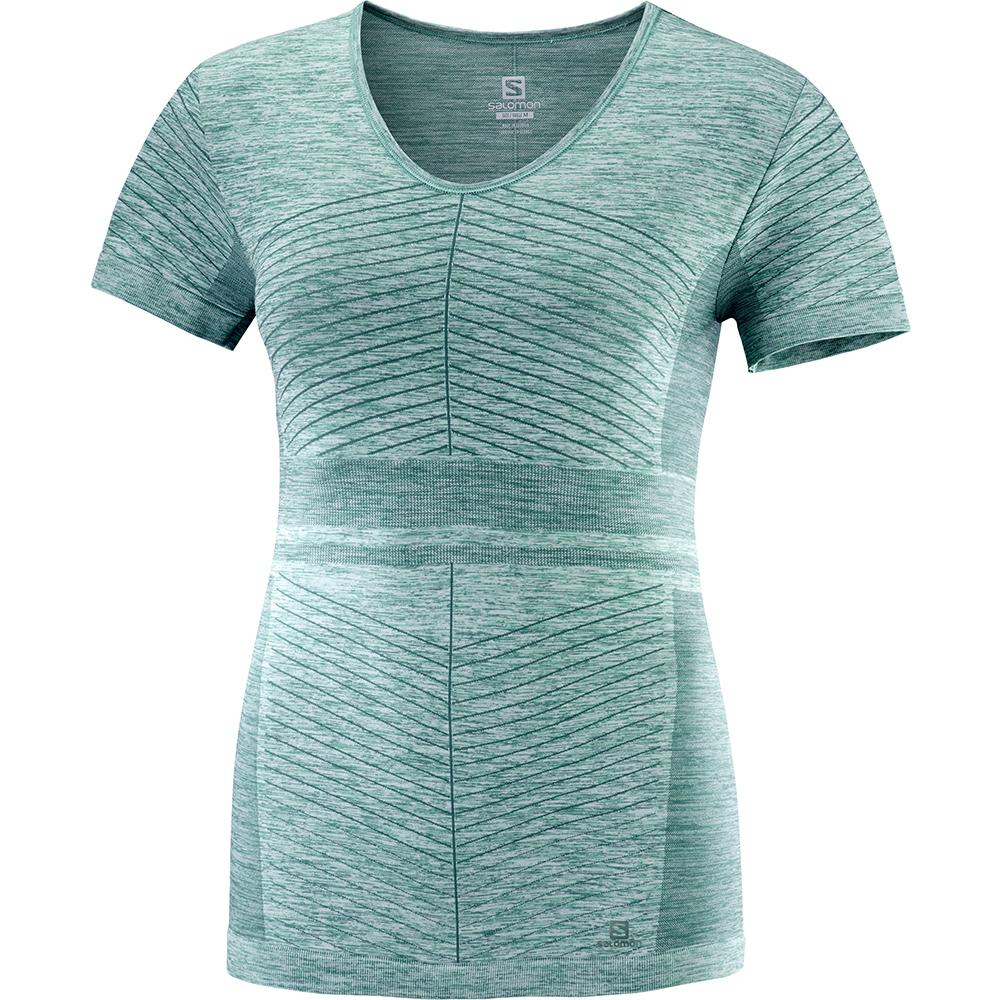 Salomon Singapore Womens T-shirts - ELEVATE MOVE'ON SS W Green | 68032-MCJK